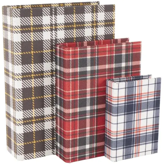 Multicolor Geometric Faux Book Storage Decorative Box with Plaid Inspired Pattern Set {1}