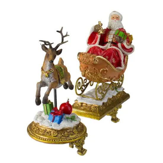 9.5" Gold Santa & Reindeer Glittered Christmas Stocking Holder Set {4}