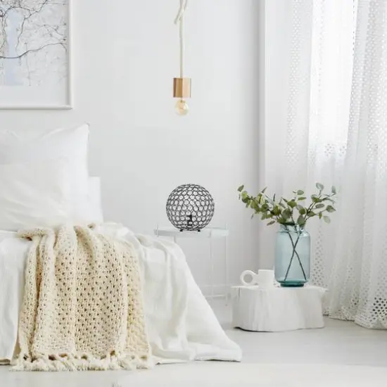 Lalia Home 10" Medium Metal Crystal Round Orb Table Lamp Restoration Bronze {6}