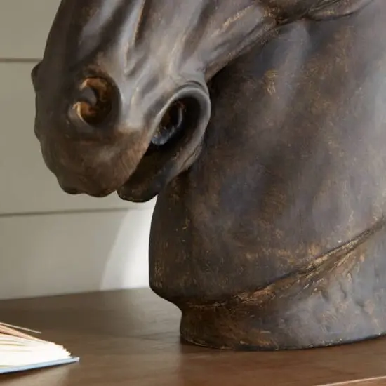 25" Brown Polystone Traditional Horse Sculpture {8}