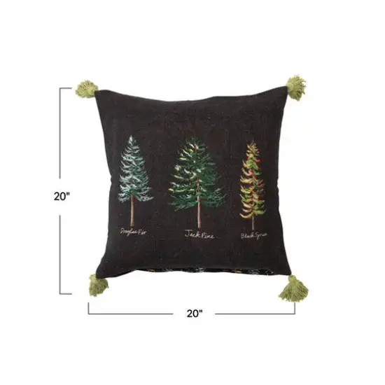 Hello Honey&reg; 20" Evergreens Printed Two-Sided Viscose & Linen Pillow with Tassels {5}