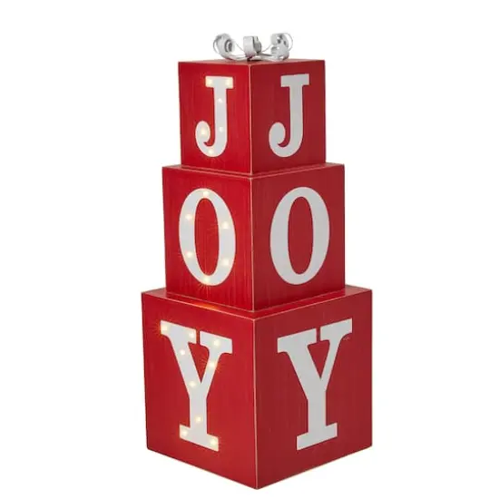 Glitzhome&reg; 32" Lighted Wooden Block JOY Porch Sign {6}