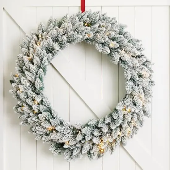 Glitzhome&reg; 36" Pre-Lit Snow Flocked Christmas Wreath, Warm White Lights {3}