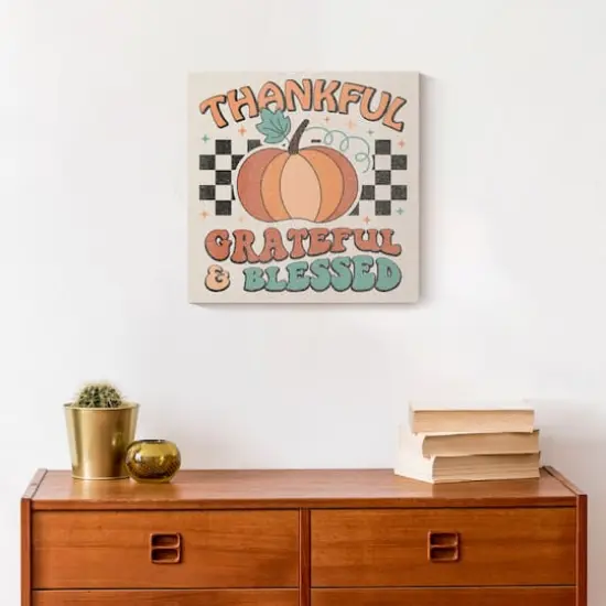 Thankful Grateful Blessed Check 12" x 12" Canvas Wall Art {5}