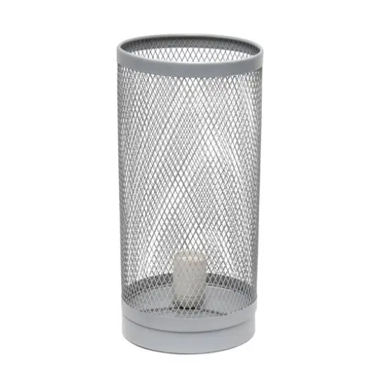Simple Designs 13" Mesh Cylindrical Steel Table Lamp Gray {9}