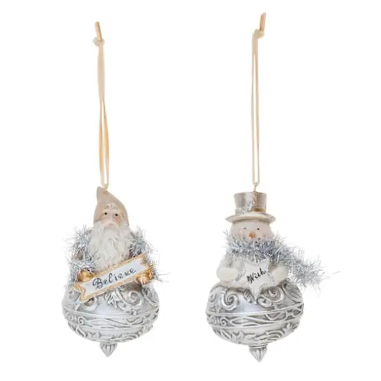 Ornate Santa & Snowman Finial Ornament Set {6}