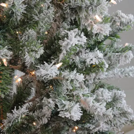 7ft. Pre-Lit Flocked Balsam Pine Artificial Christmas Tree, Clear Lights {4}