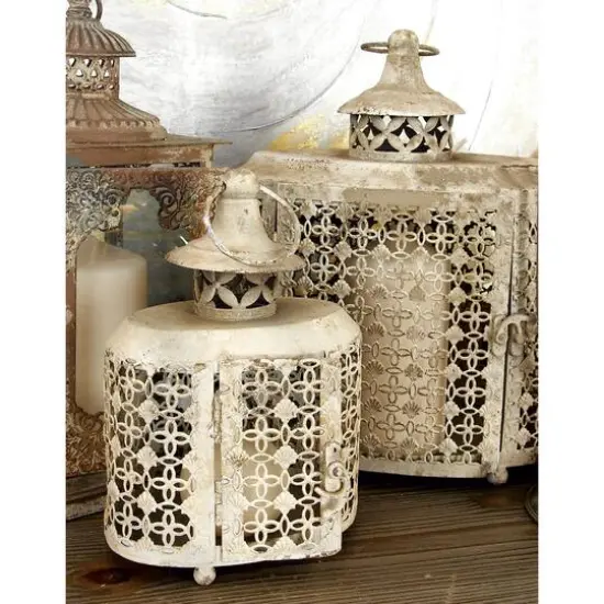Beige Metal Rustic Lantern Set {11}