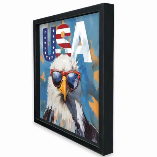 16" x 16" Patriotic Bald Eagle Framed Print Black Frame {3}