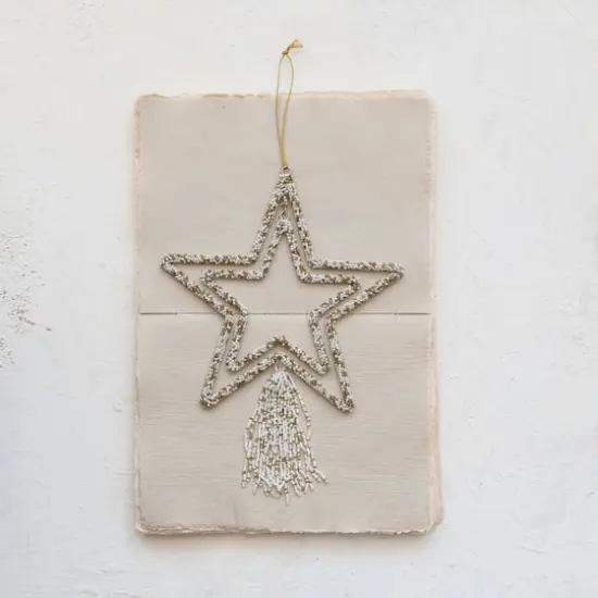 Hello Honey® 10" Gold & White Metal Star Glass Beaded Ornament with Tassel {3}