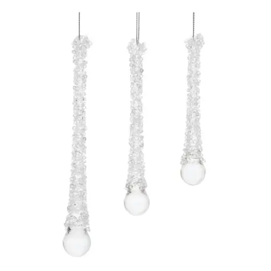 Clear Beaded Glass Icicle Drop Ornaments Set {4}