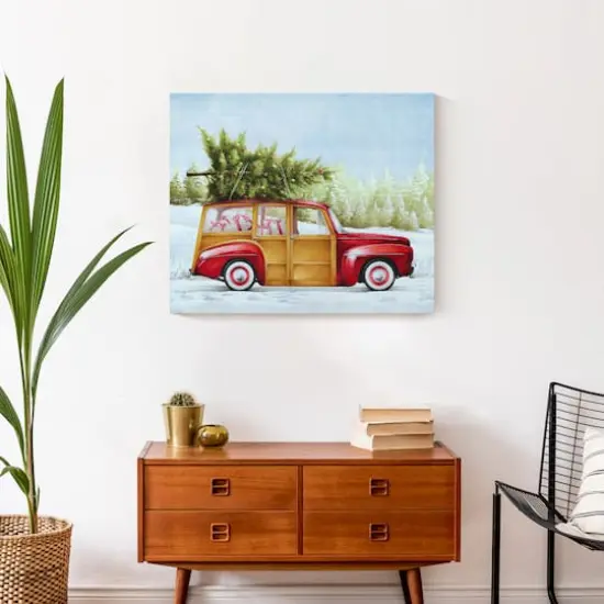 Red Truck Christmas Tree Canvas Wall Art {5}