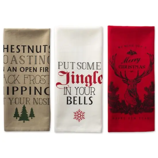 DII&reg; Assorted Stag Christmas Print Dishtowel Set {10}
