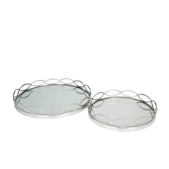 Contemporary Metal Tray Set Silver {1}