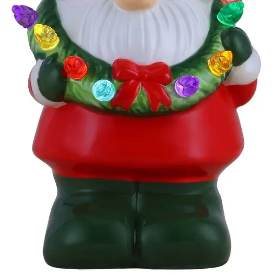Ceramic LED Gnome with Wreath Ornament {4}