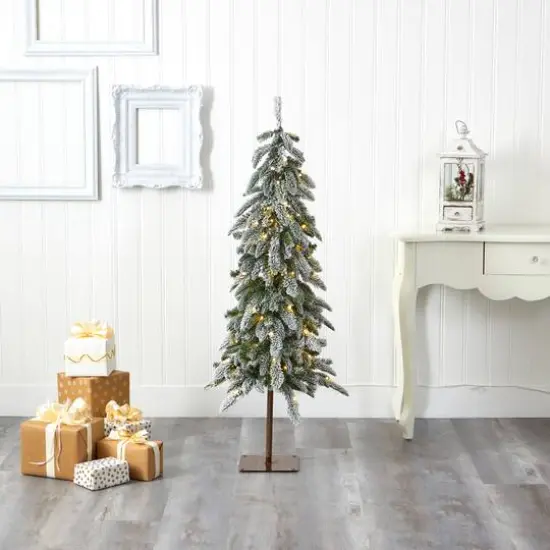4.5ft. Pre-Lit Flocked Washington Alpine Artificial Christmas Tree, Warm White LED Lights {6}