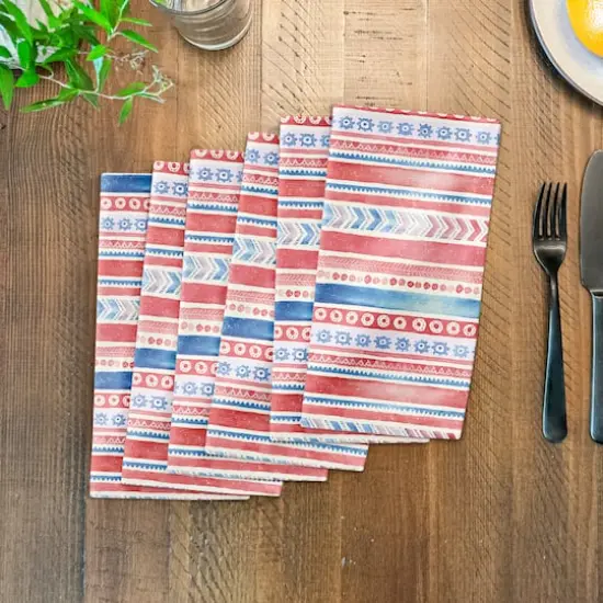 Patriotic Watercolor Folksy Pattern Cotton Twill Napkin {4}