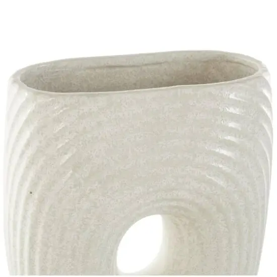 16" White Speckled Ceramic Ribbed Cutout Vase {6}