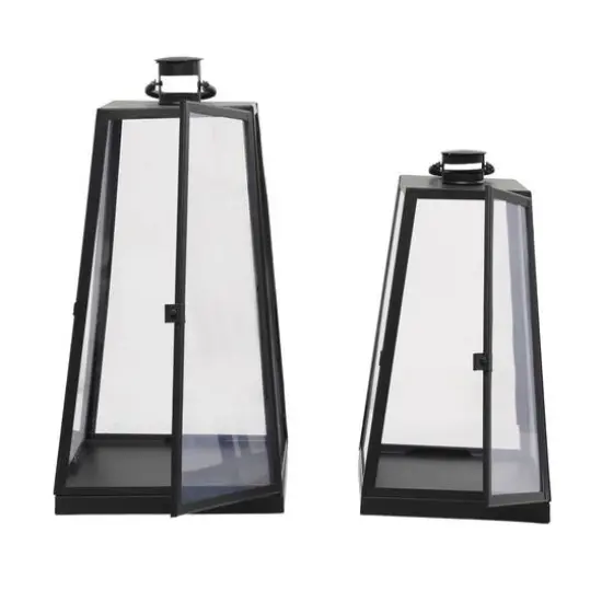 Tall Black Minimalist Metal Candle Lantern Set with Ring Handles {4}