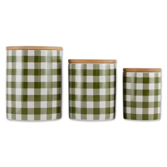 DII&reg; Buffalo Check Ceramic Canister Set Green and White {1}