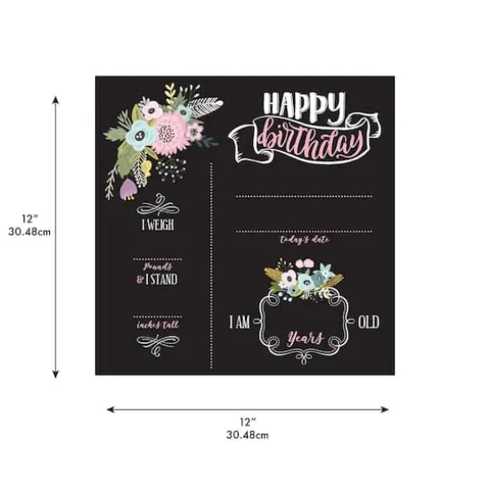 RoomMates 12" Double-Sided Floral Birthday Chalkboard {5}