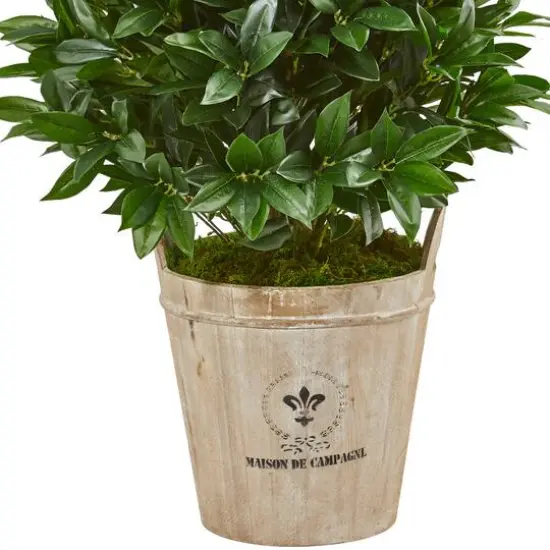3.5ft. UV Resistant Bay Leaf Cone Topiary Tree in Farmhouse Planter {4}