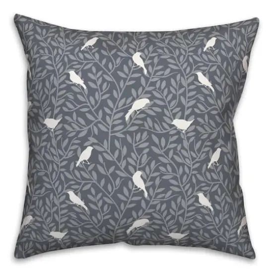 18" Birds On Leaves Indoor/Outdoor Pillow Slate {1}