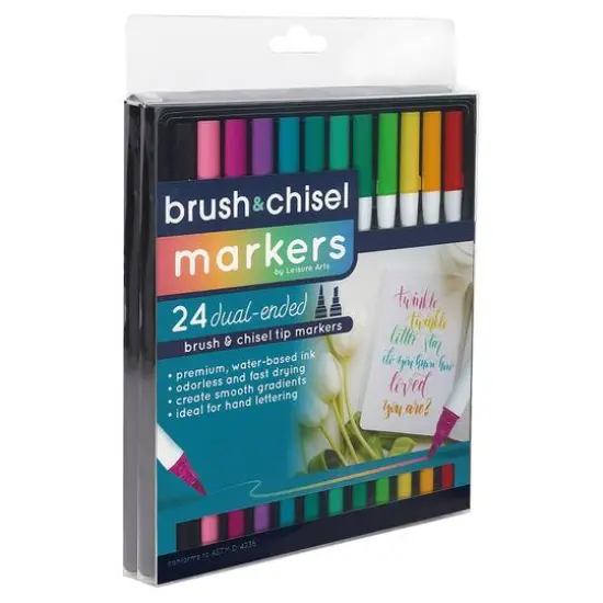 Leisure Arts&reg; 24 Color Brush & Chisel Dual Tip Marker Set {1}