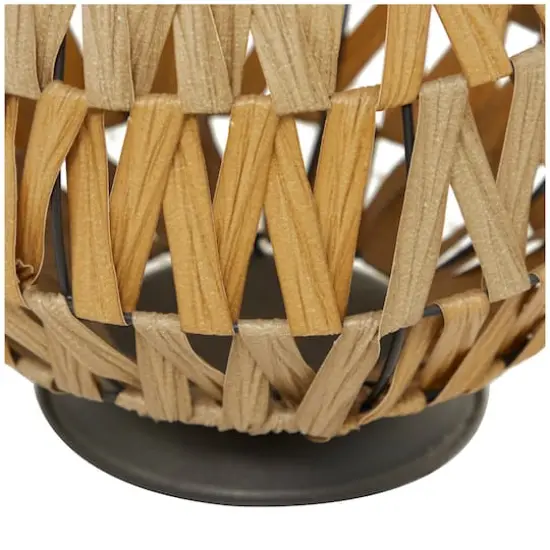 19" Light Brown Plastic Rattan Handmade Candle Lantern with Wrapped Zig Zag Design {5}