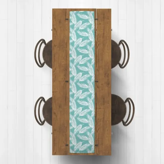 Teal Nature Palm 16" x 90" Outdoor Table Runner {3}