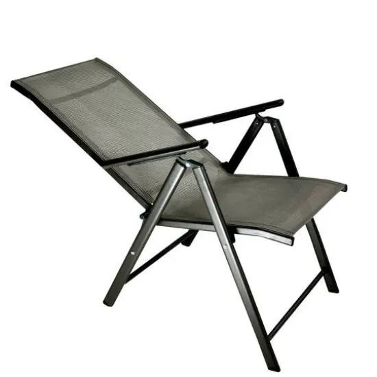40" Brown Steel and Mesh Foldable Reclining Patio Arm Chair {4}