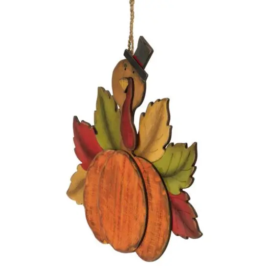 12" Turkey with Pumpkin Fall Harvest Hanging Decoration {4}