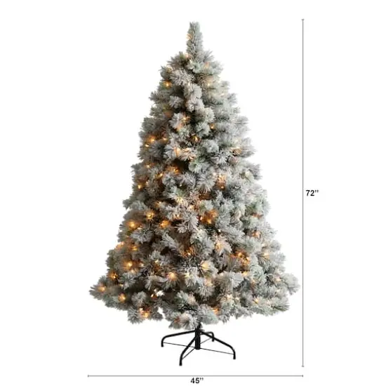 6ft. Pre-Lit Flocked Oregon Pine Artificial Christmas Tree, Clear Lights {8}