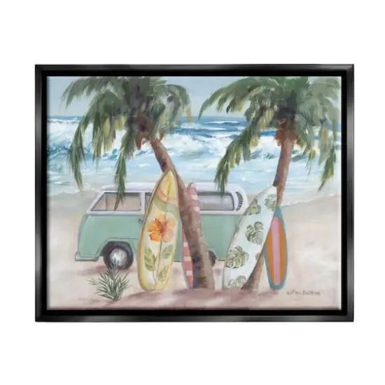 Stupell Industries Summer Waves Tropical Van Surfboards Floater Framed Art Black {1}
