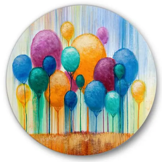 Designart - Colourful Ornamental Trees IV - Modern Metal Circle Wall Art {2}