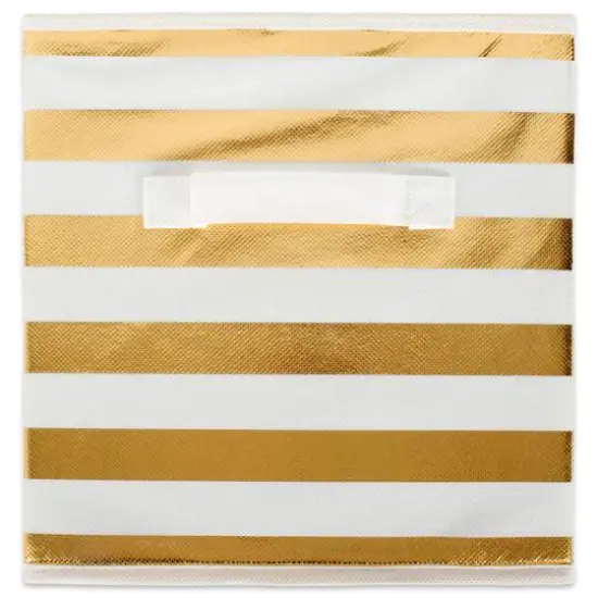DII&reg; 11" Nonwoven Polyester White & Gold Stripes Storage Cube, 4ct. {6}