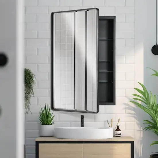 Head West Black Metal Medicine Cabinet with Beveled Mirror {3}