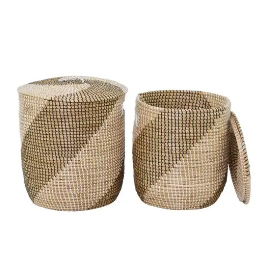 Brown Sea Grass Contemporary Storage Basket Set with Lids {3}
