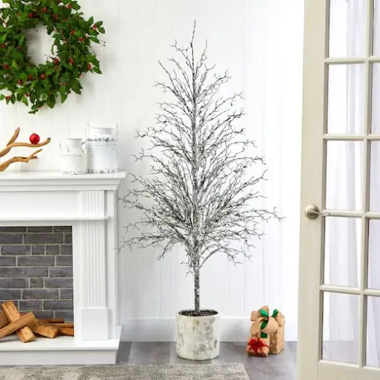 6ft. Unlit Snowed Twig Artificial Christmas Tree in Decorative Planter {4}