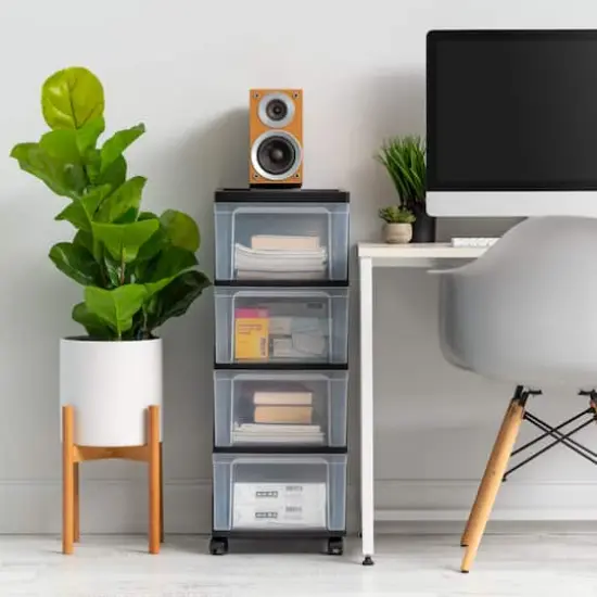 IRIS&reg; 32.5" Black & Clear 4-Drawer Narrow Plastic Storage Cart {3}