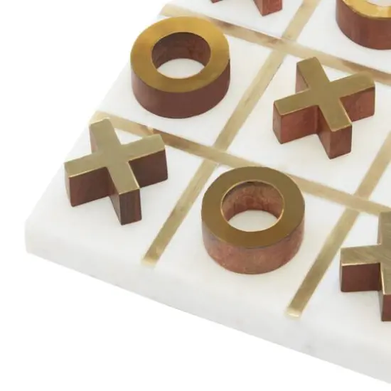 White & Gold Marble Tic-Tac-Toe Game Set {5}