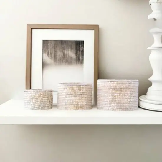 Hello Honey&reg; Whitewashed Woven Seagrass Baskets with Lids Set {1}