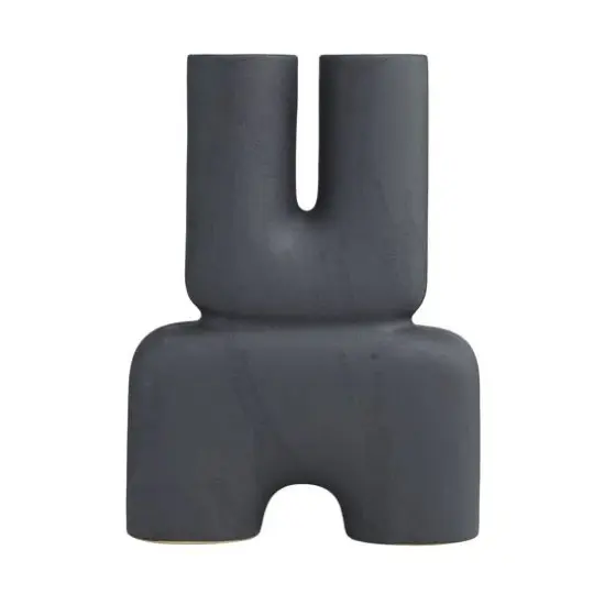 15" Black Ceramic U-Shaped Abstract Vase {7}