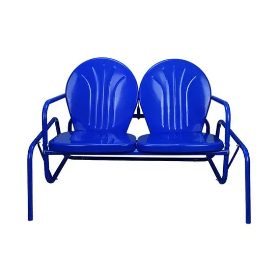 2-Person Outdoor Retro Metal Tulip Double Glider Patio Chair Electric blue {1}