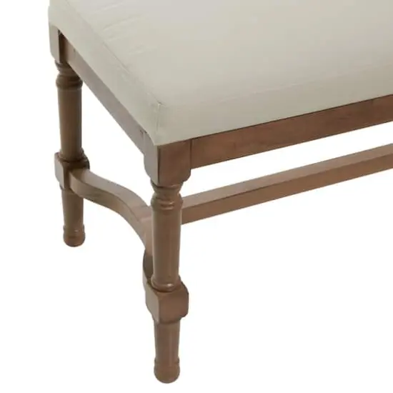 Brown Wood & Linen Traditional Bench {4}