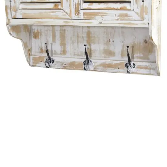 2.5ft. White Washed Wall Cabinet with Hooks {6}