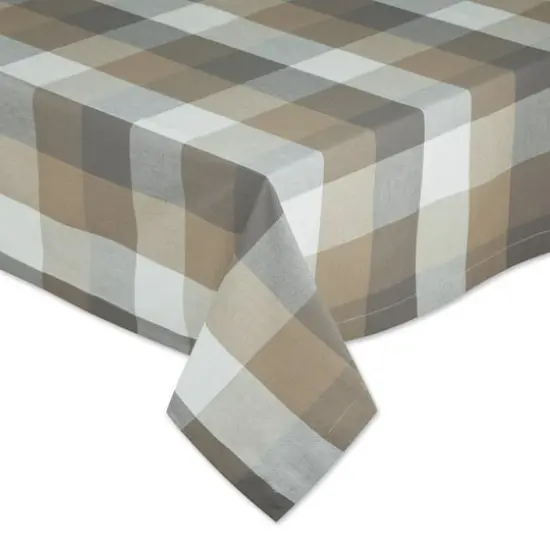 DII&reg; 104" Tri Color Check Tablecloth Stone {4}