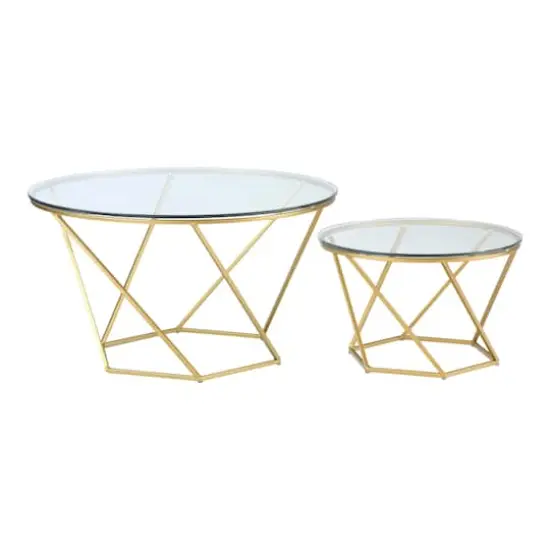 Walker Edison Gold Geometric Glass Nesting Tables Set {3}