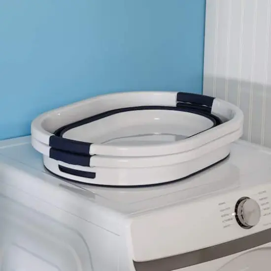 Honey Can Do 24" Collapsible Rubber Laundry Basket Set Blue and White {5}