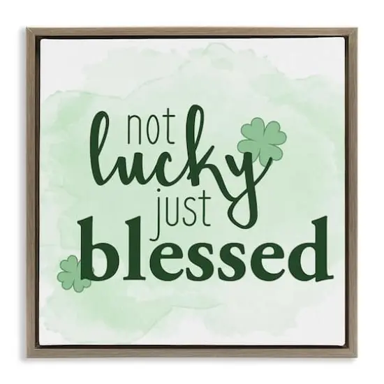 Stupell Industries Just Blessed Green Shamrocks Floater Framed Art Brown {1}